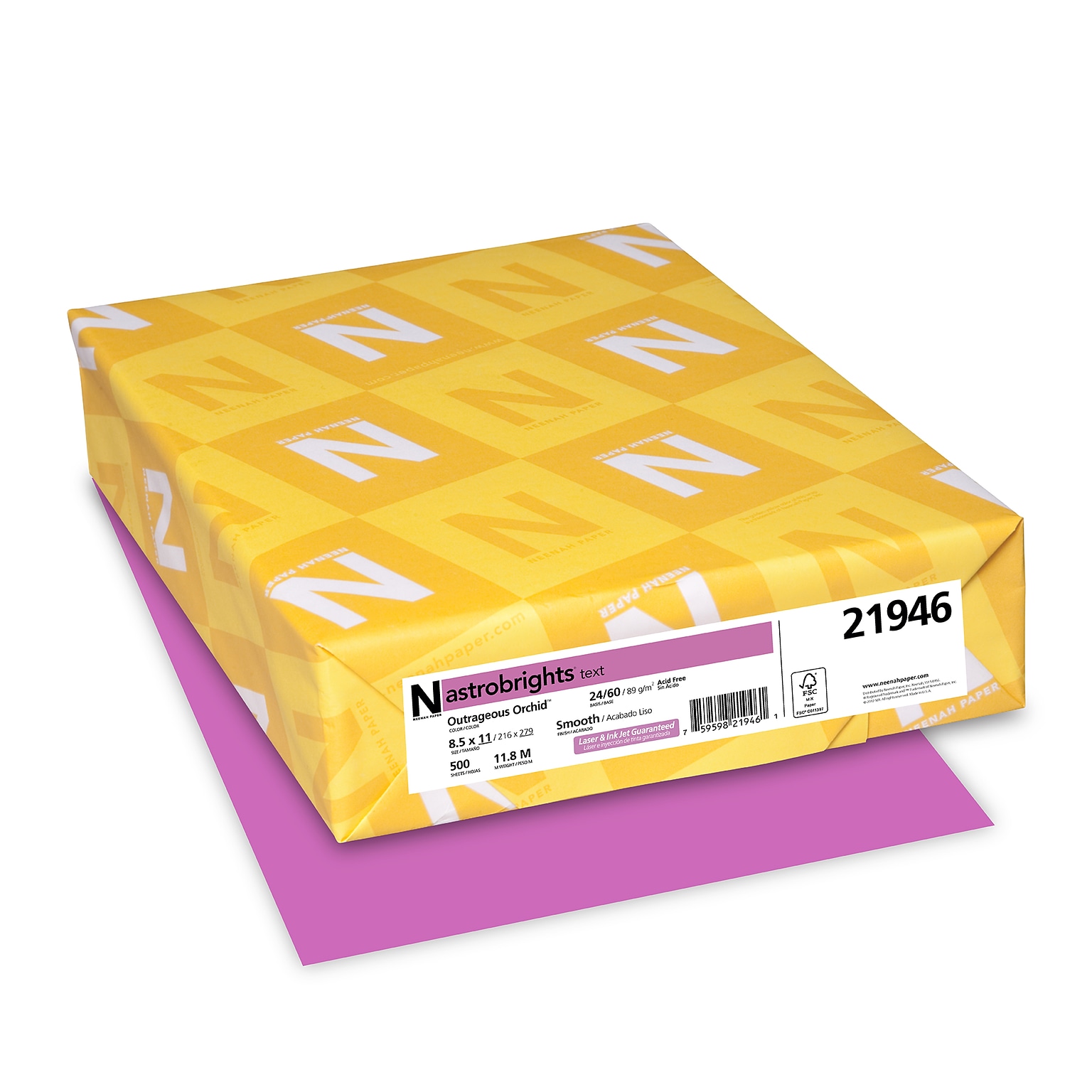 Astrobrights 24 lb. Cardstock Paper, 8.5 x 11, Outrageous Orchid, 500 Sheets/Ream, 10 Reams/Carton (21946CT)