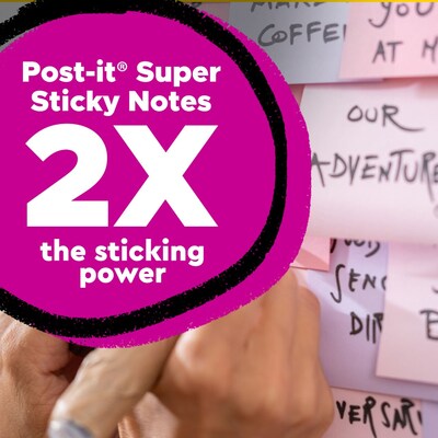 Post-it Recycled Super Sticky Notes, 4" x 4", Wanderlust Pastels Collection, Lined, 70 Sheets/Pad, 3 Pads/Pack (675R-3SSNRP)