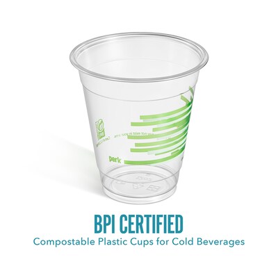 Perk™ Eco Compostable Plastic Cold Cup, 12 Oz., Clear/Green, 300/Carton (PK56195)