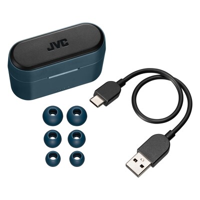 JVC RIPTIDZ True Wireless Earbuds with Charging Case, Bluetooth, Navy (HAA9TA)
