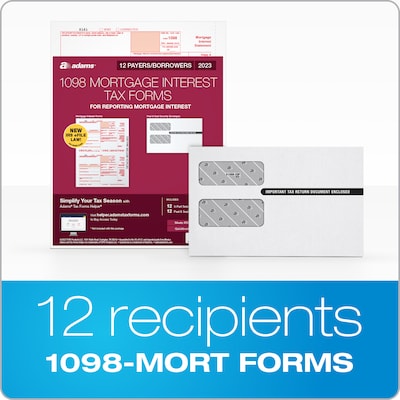 Adams 2023 1098 Mortgage Interest Statement Tax Forms with Self Seal Envelopes, 3-Part, 12/Pack (STAX1098-23)
