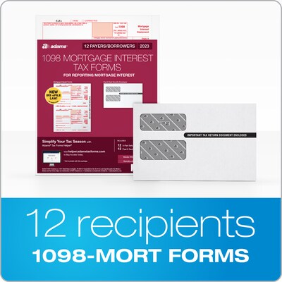 Adams 2023 1098 Mortgage Interest Statement Tax Forms with Self Seal Envelopes, 3-Part, 12/Pack (STAX1098-23)