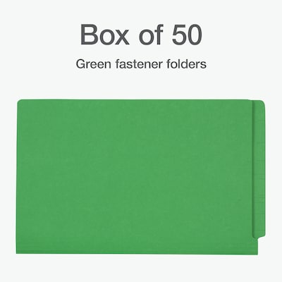 Pendaflex Fastener Folders End Tab File Folder, Straight Cut, Legal Size, Paper Stock, Green, 50/Box(1007059)
