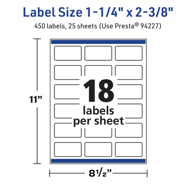 Avery TrueBlock Laser/Inkjet Rectangle Multipurpose Labels, 1-1/4" x 2-3/8", White, 450/Pack (94227)