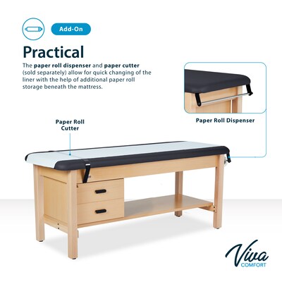 Aristo Wood H-Brace Physician Exam Table with Shelf, 2 Drawer Cabinet, Paper Cutter, Holder, 500lbs. Capacity, Black