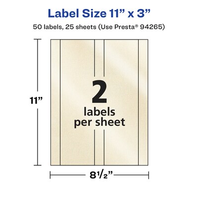 Avery Pearlized Ivory Rectangle Multipurpose Labels, 11" x 3", Ivory, 50/Pack (94265)