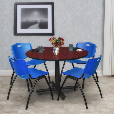 Regency 48-inch Round Laminate Lunch Room Table With 4 M Stacker Chairs, Blue (TKB48RNDMH47BE)