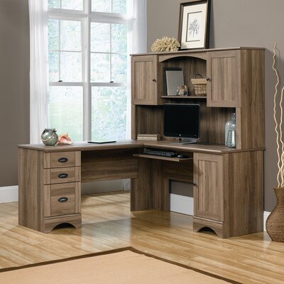 Sauder Harbor View 66"W L-Shaped Computer Desk, Salt Oak (417586)