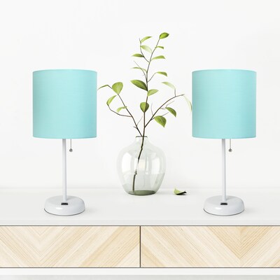 Creekwood Home Oslo 19.5" LED Table Lamp with USB Port, White Base/Aqua Shade, 2/Set (CWT-2011-AW-2PK)