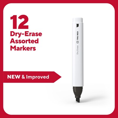 TRU RED™ Tank Dry Erase Markers, Chisel Tip, Assorted, 12/Pack (TR54567/TR61441)