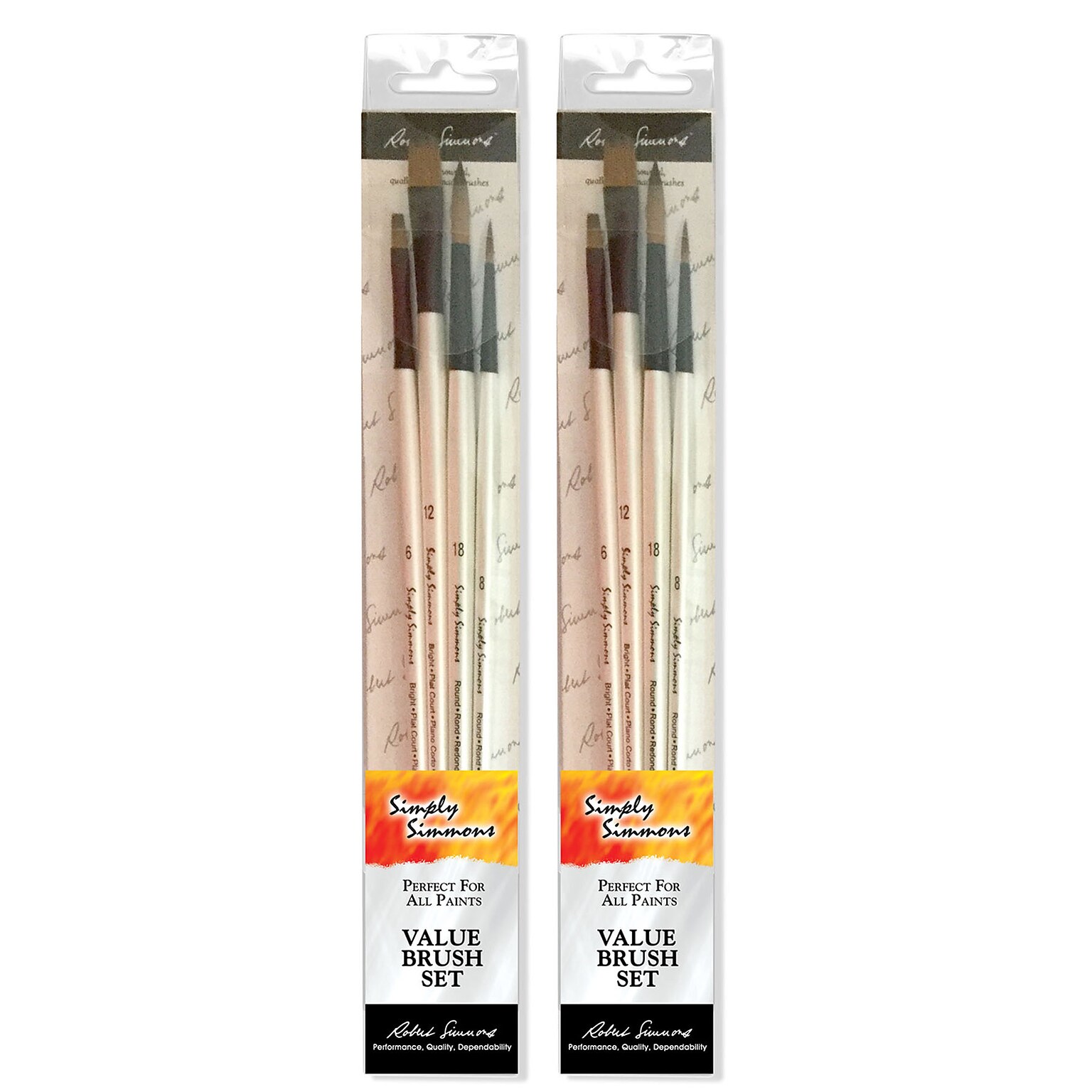 Daler-Rowney Simply Simmons Long Handle Oil and Acrylic Synthetic Brush Set, 4/Set, 2 Sets/Bundle (DRWD255410001-2)