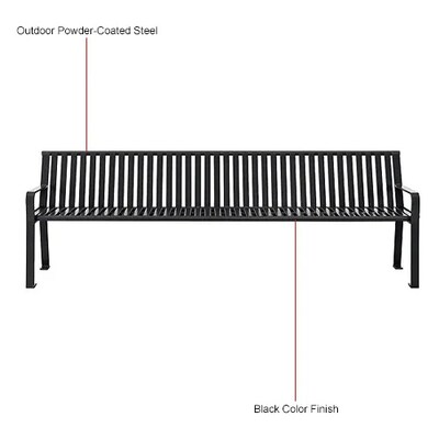 Global Industrial 8' Outdoor Bench w/ Back, Vertical Steel Slat, Black (694855BKKD)