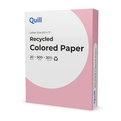 Quill Brand® 30% Recycled Colored Multipurpose Paper, 20 lbs., 8.5 x 11, Pink, 500 sheets/Ream