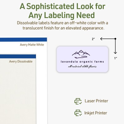 Avery Dissolvable Rectangle Multipurpose Labels, 1" x 2", Off-white, 600/Pack (94220)
