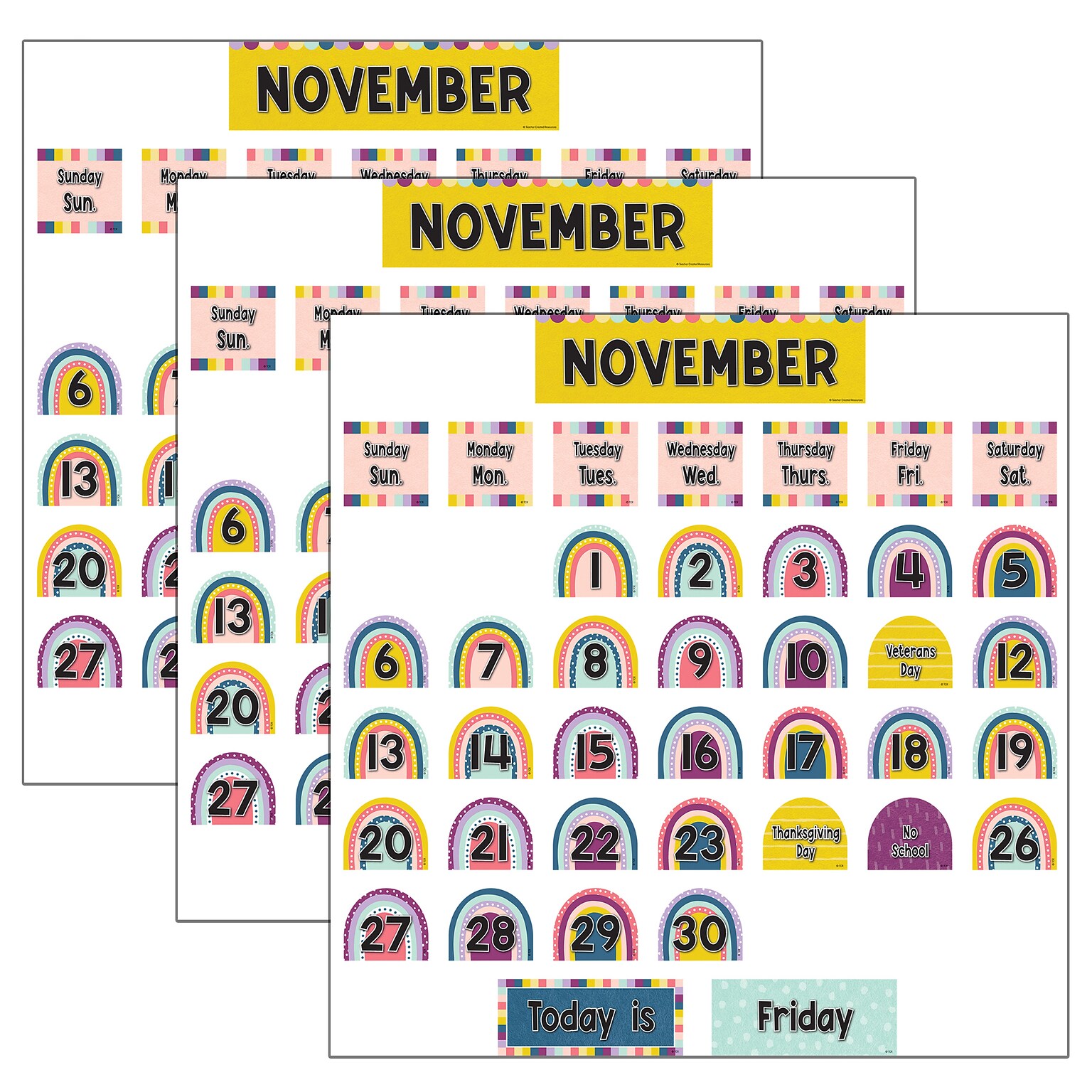 Teacher Created Resources Oh Happy Day Rainbow Calendar Pocket Chart Cards, 104 Per Pack, 3 Packs (TCR8344-3)