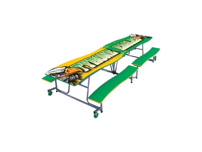 AmTab Ocean Waves Mobile Cafeteria Table w/ 4 Benches, 35" x 145", Assorted Colors (MBOWT12)