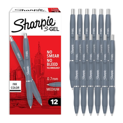 Sharpie S-Gel Retractable Pens, Medium Point, 0.7mm, Black Ink, 12/Pack (2245273)