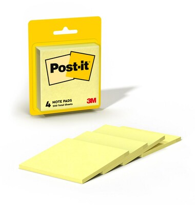 Post-it Notes, 3 x 3, Canary Collection, 50 Sheet/Pad, 4 Pads/Pack (5400)