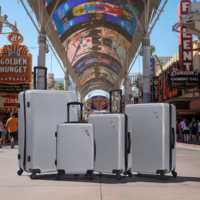 DUKAP Discovery 4-Piece Hardside Spinner Luggage Set, TSA Checkpoint Friendly, Silver (DKDISSMLXL-SIL)