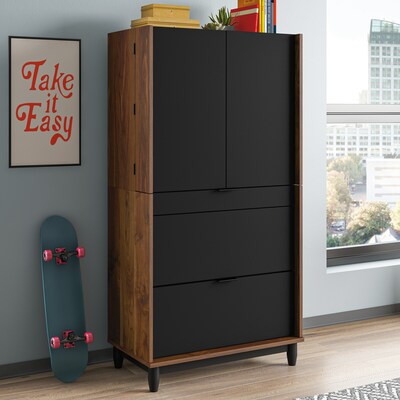 Sauder Harvey Park 31W Computer Cabinet with Storage, Grand Walnut (430053)