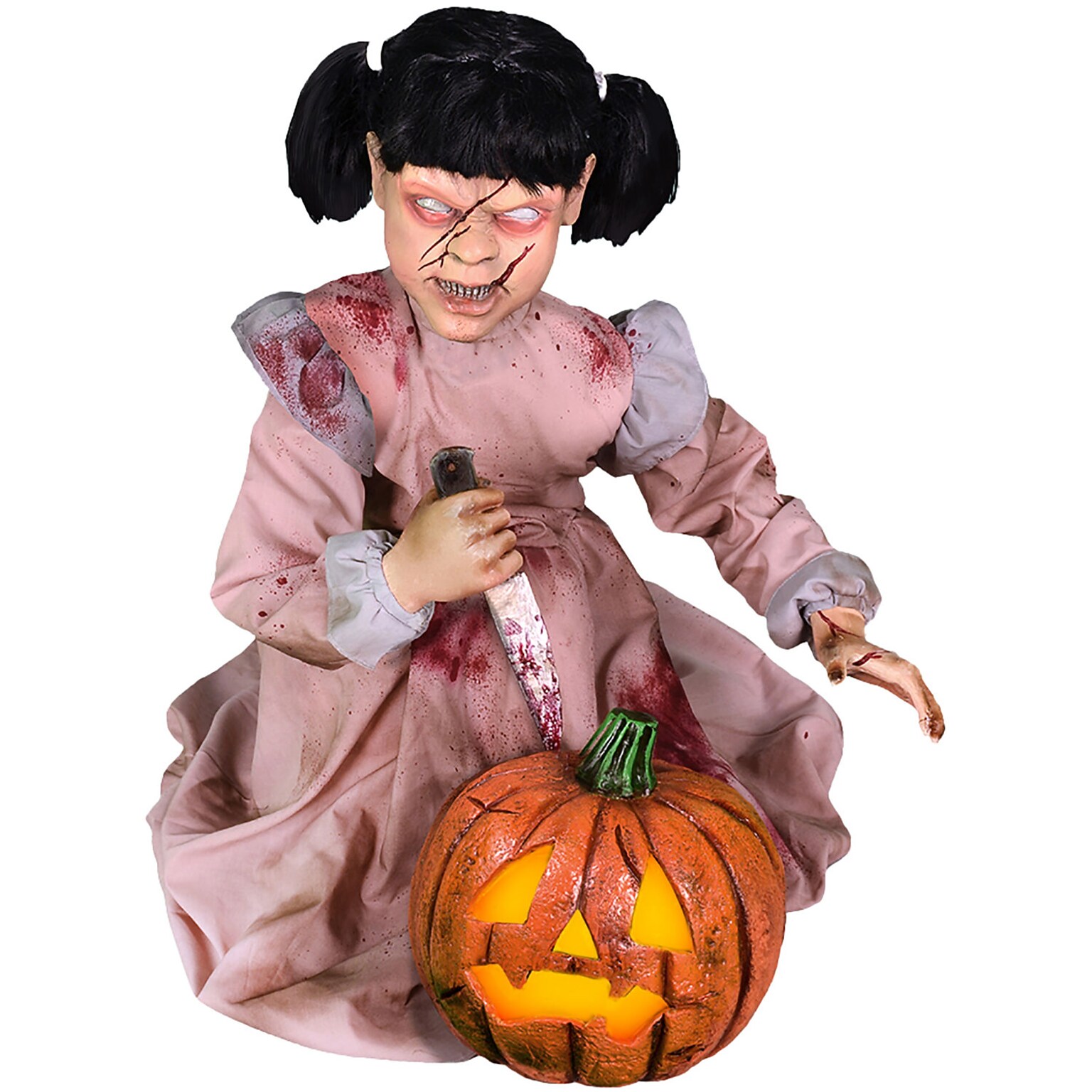 Haunted Hill Farm Lunging Pumpkin Carver Zombie Girl with Jack OLantern by Tekky (HHPMPCVR-FLSA)