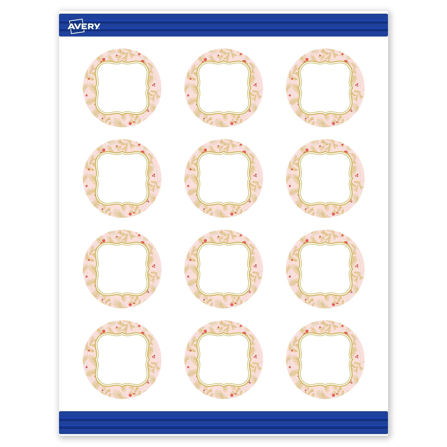 Avery Gold-Pink Berries Matte Blank Card, White, 120/Pack (S00-FGF)