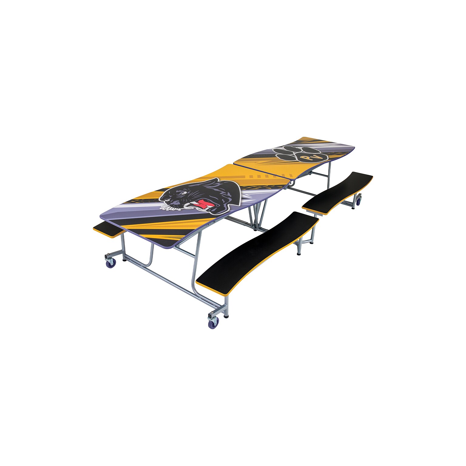 AmTab Ocean Waves Mobile Cafeteria Table w/ 4 Benches, 35 x 145, Assorted Colors (MBOWT12)