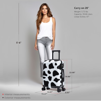 InUSA Prints 20" Hardside Suitcase, 4-Wheeled Spinner, TSA Checkpoint Friendly, Cow Animal Print (IUAPC00S-COW)