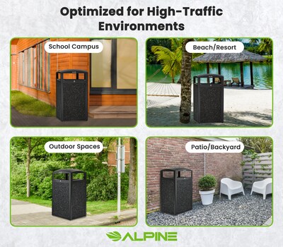 Alpine Industries Steel Outdoor Trash Can with Dome Lid and Ashtray, 40 Gallon, Gray Stone (472-40-GRYS)