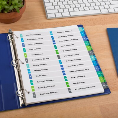 Avery Ready Index Table of Contents Double Column Paper Dividers, 1-24 Tabs, Multicolor (11321)