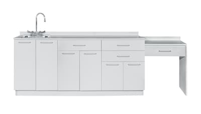 Viva Comfort 36 H x 72 W Medical Cabinet with Left Sink and 24 W Right Side Desk, 6 Doors, 3 Drawers (90272-LS-GRY-AO)