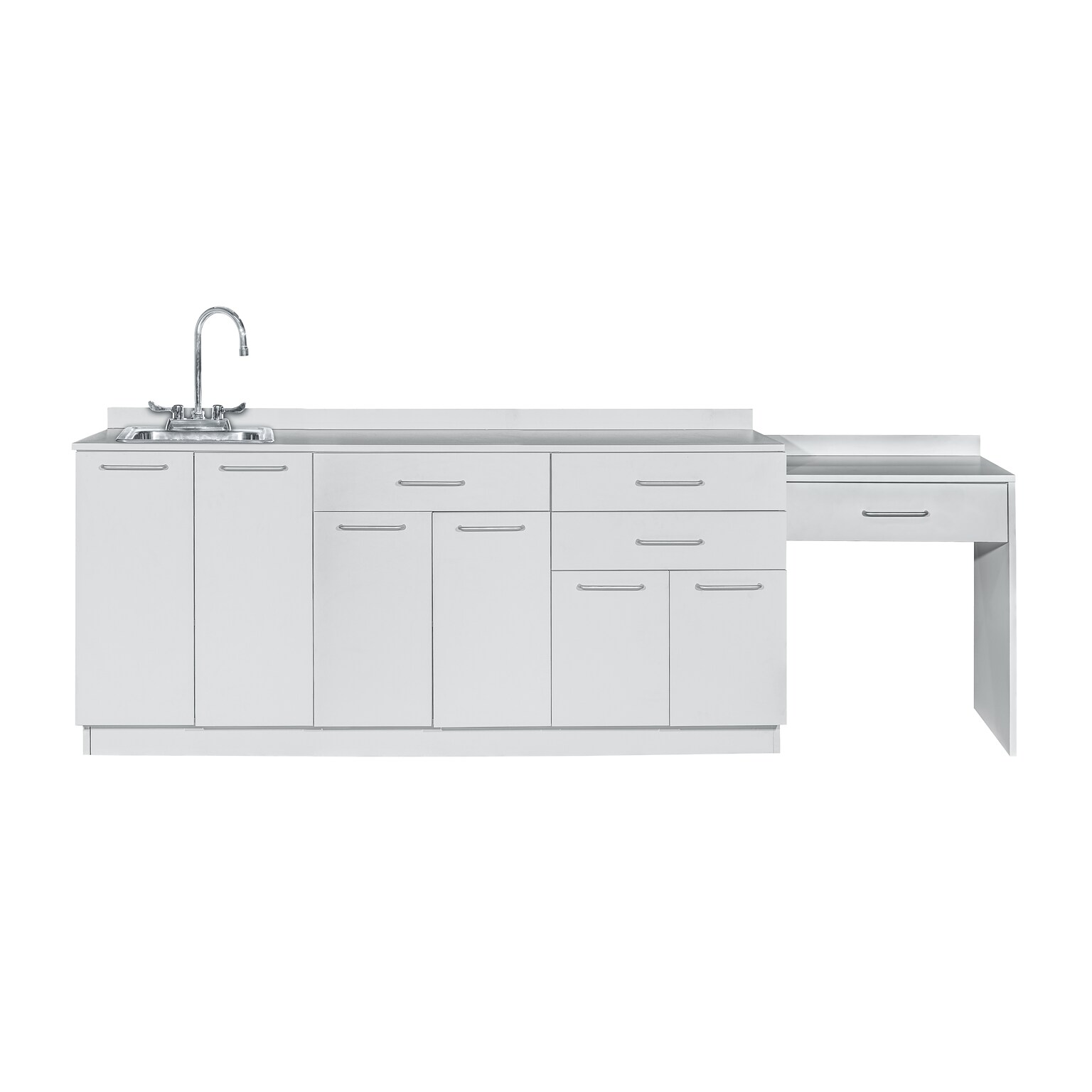Viva Comfort 36 H x 72 W Medical Cabinet with Left Sink and 24 W Right Side Desk, 6 Doors, 3 Drawers (90272-LS-GRY-AO)