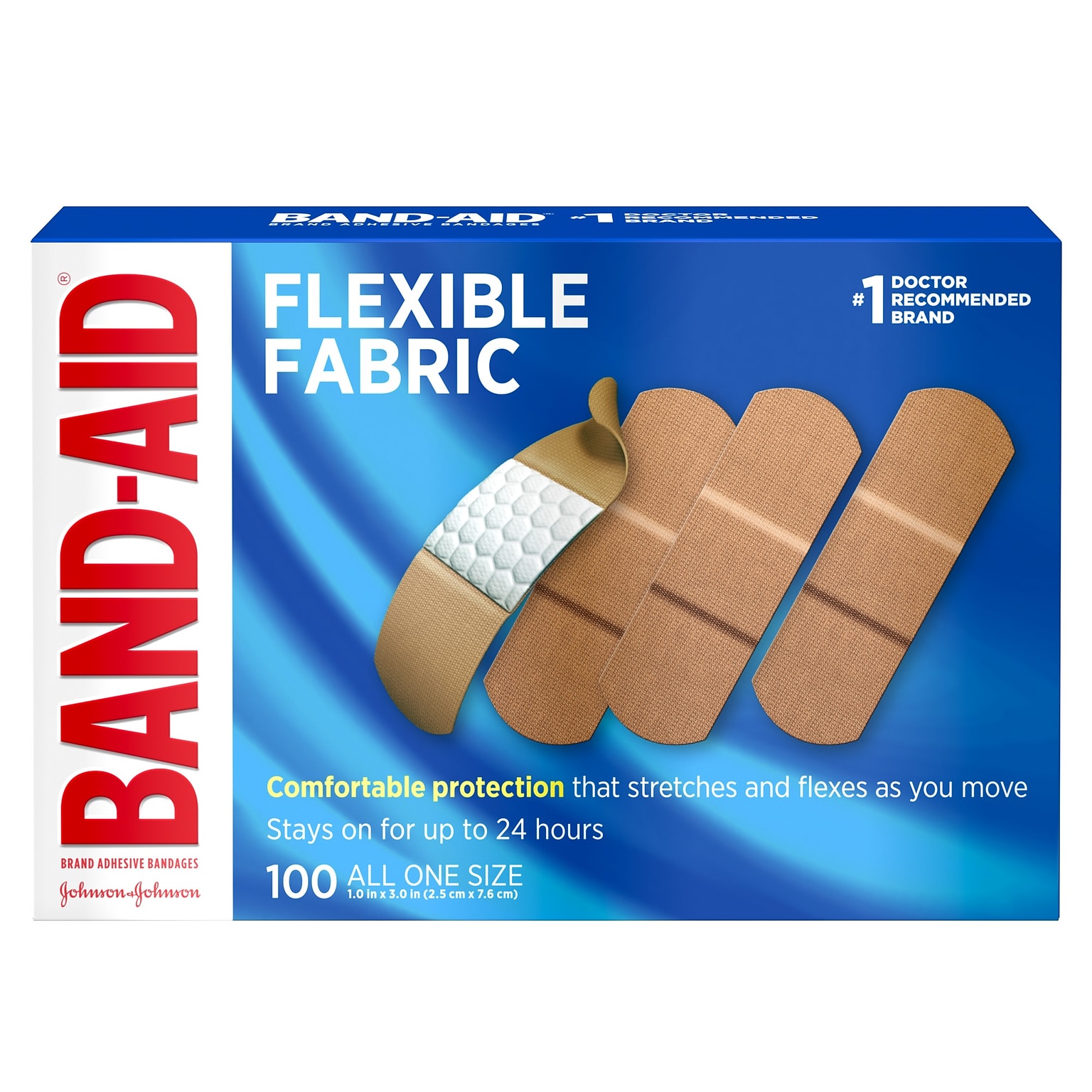 Band-Aid Brand Flexible Fabric Adhesive Bandages, All One Size, 100/Count (556241)