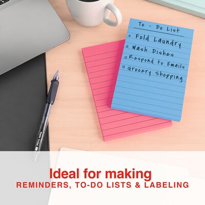 Staples Sticky Notes, 4" x 6", Golden Hour Collection, Lined, 100 Sheets/Pad, 6 Pads/Pack (ST62871)