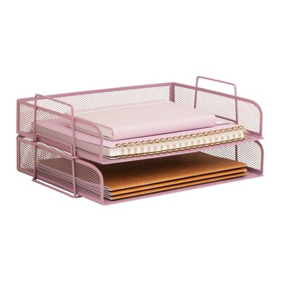 Staples Metal Mesh Side Loading Stackable Letter Tray, Letter Size, Dusty Pink, 2/Pack (ST63838)