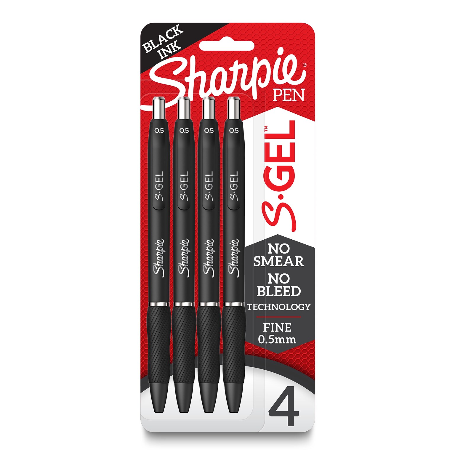 Sharpie S-Gel Retractable Gel Pen, Fine Point, 0.5mm, Black Ink, 4/Pack (2096140)