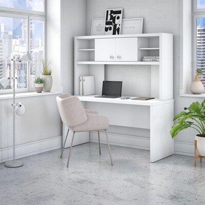 Bush Business Furniture Echo 60"W Credenza Desk with Hutch, Pure White (ECH030PW)