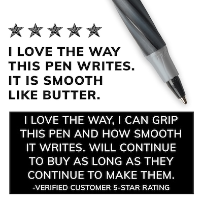 BIC Round Stic Grip Xtra Comfort Ballpoint Pens, Fine Point, 0.8mm, Black Ink, Dozen (GSFG11-BLK)