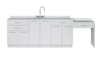 Viva Comfort 36 H x 72 W Medical Cabinet with Center Sink and 24 W Right Side Desk, 6 Doors, 3 Drawers (90272-CS-GRY-AO)
