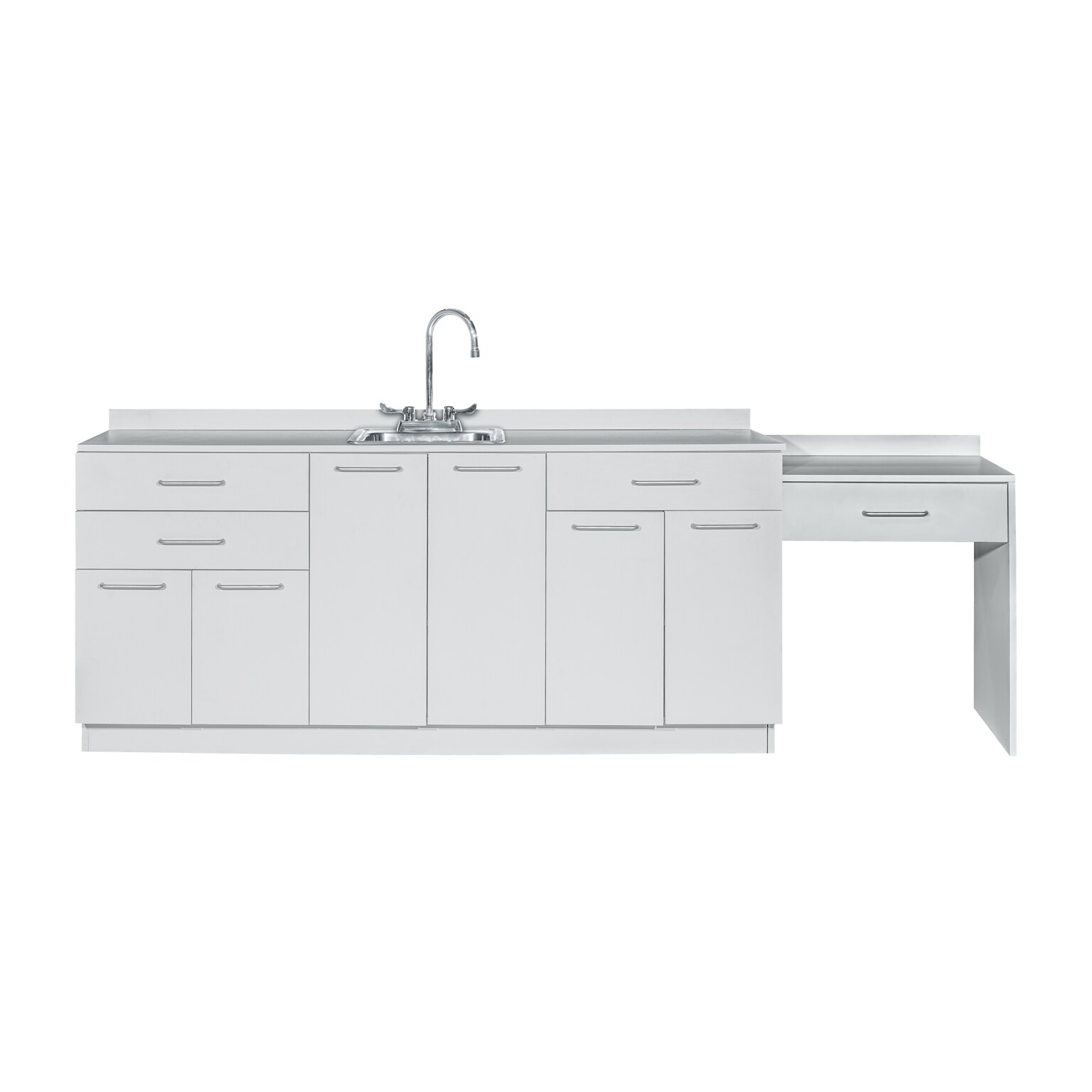 Viva Comfort 36 H x 72 W Medical Cabinet with Center Sink and 24 W Right Side Desk, 6 Doors, 3 Drawers (90272-CS-GRY-AO)