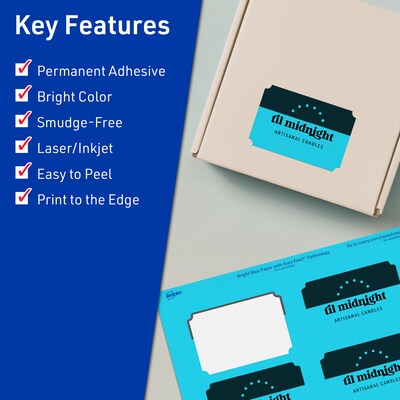 Avery Laser/Inkjet Multipurpose Decorative Edge Labels, 2 x 3, Bright Blue, 320/Pack (94267)