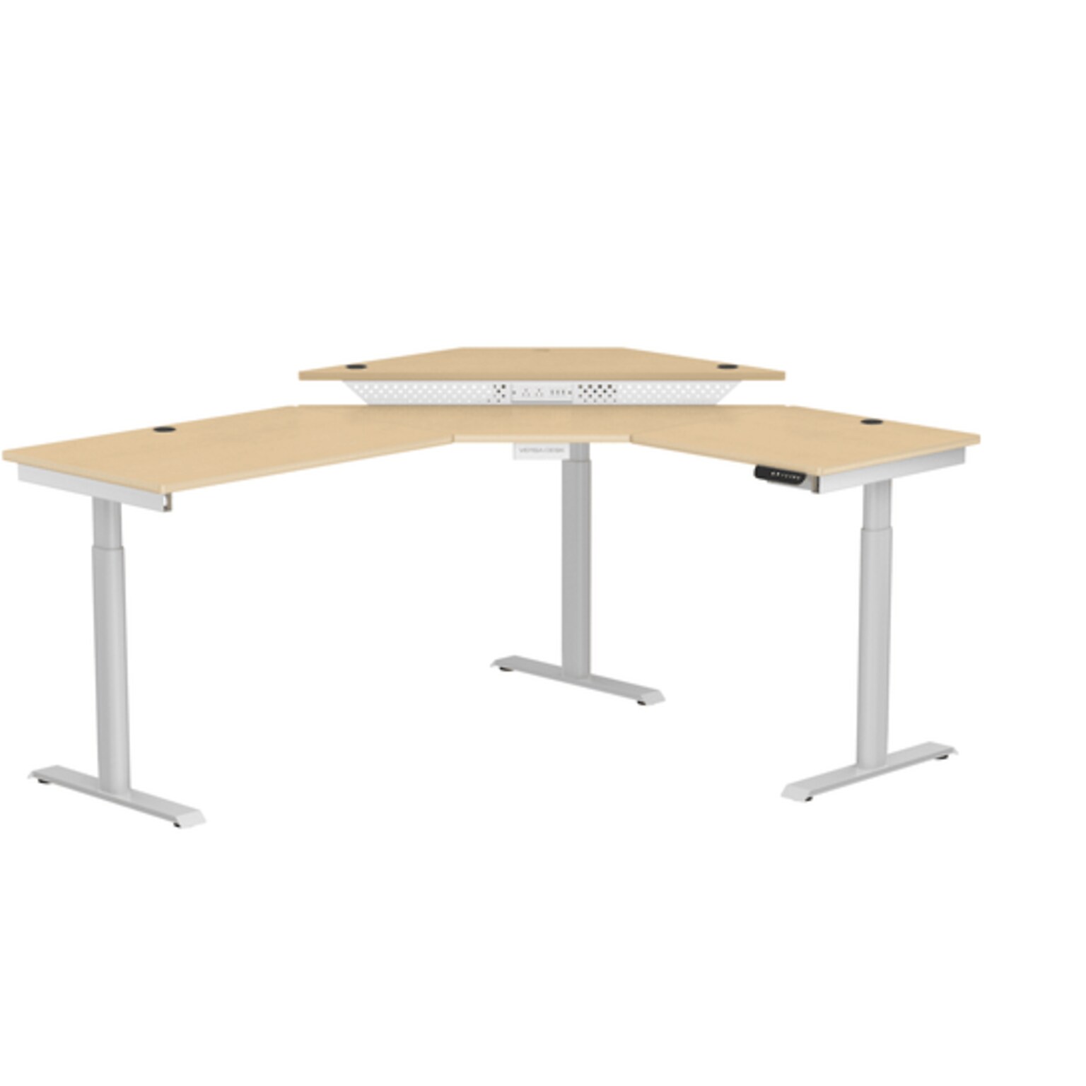 VersaDesk PowerLift 60W Electric Corner Adjustable Standing Desk, Maple/White (PLCSD7260-WM-APP)