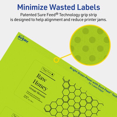 Avery Printable Rectangle Multipurpose Labels, 2.5" x 5", Bright Green, 60/Pack (94246)