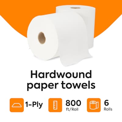 Coastwide Professional Hardwound Paper Towels, 1-Ply, White, 800 ft./Roll, 6 Rolls/Carton