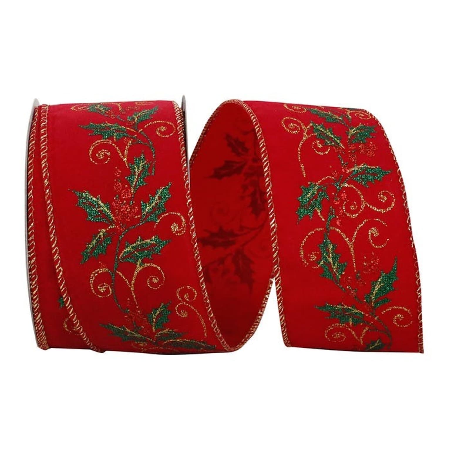 JAM Paper Ribbon, Red/Glitter Holly (52640348497)