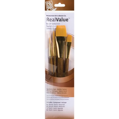 Princeton RealValue Short Handle Mixed Media Synthetic Taklon Variety Brush Set, 4/Set, 2 Sets/Bundle (PBXPR9146-2)