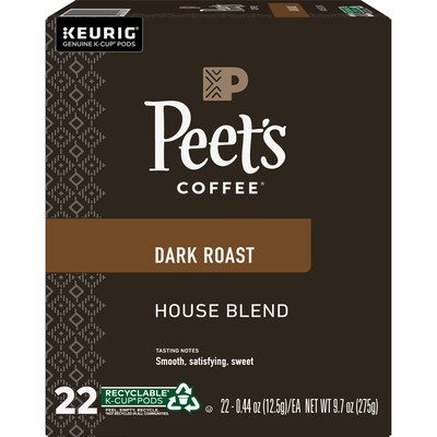 Peet's Coffee House Blend Coffee Keurig® K-Cup® Pods, Dark Roast, 22/Box (6546)