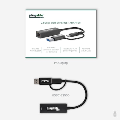 Plugable 2.5G USB C and USB to Ethernet Adapter, 2-in-1 Adapter