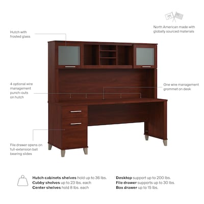 Bush Home Somerset 72"W Office Desk with Drawers and Hutch, Hansen Cherry (SET018HC)