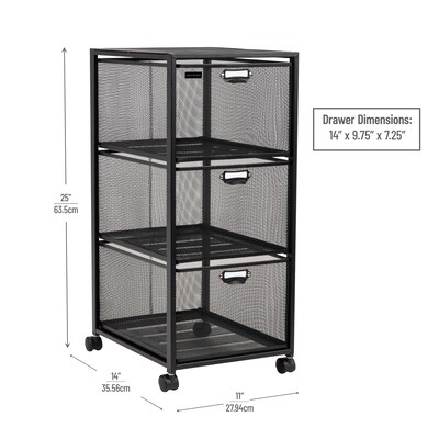 Mind Reader 3-Drawer Multipurpose Cart with Wheels, Metal, Black (3TWHEEL-BLK)